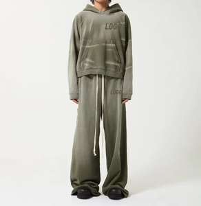 Conjuntos de Dos Piezas de Sudaderas con Capucha hasta la Rodilla, Bordado Personalizado con Logotipo, Nueva Moda 2025, Alta Calidad, Otoño Invierno, Estilo Casual Lavado al Ácido - Product Image 1