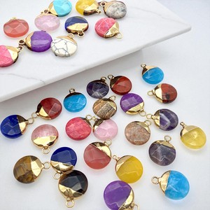 12 MM Round Tiger Eye Gemstone <b>Gold</b> Electroplated Charms - <b>Disc</b> Gemstone Charm Pendant - 925 Silver Pendant DIY Jewelry - Product Image 5