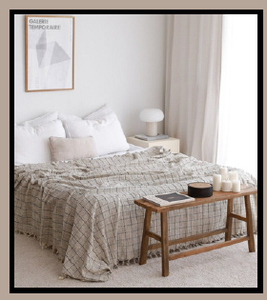 White <b>Black</b> Checkered Melange 100 Percent Natural Cotton <b>Bed</b> Cover Pike 160x220 cm 63x87 inches - Product Image 2