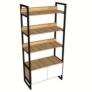 SFKS001 Bibliothèque moderne avec armoire inférieure en osier, structure en fer, 80x40x180cm - Product Image 3