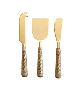 Juego de queso con cuchillo y rebanador de ratán y latón de alta calidad respetuoso con el medio ambiente, nuevo diseño personalizado, juego de queso Premium - Product Image 1