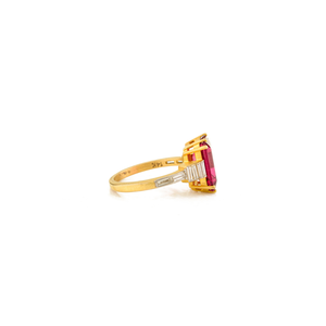 Bague de mariage personnalisée en tourmaline rose octogone en or jaune 14 carats et diamant taille baguette sertissage à double broche bijoux en gros - Product Image 5