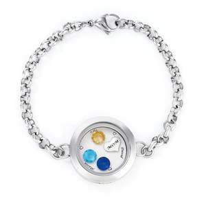 Jeulia Stainless Steel Engraved Floating <b>Locket</b> Bracelet with Charms and Birthstones - Product Image 1
