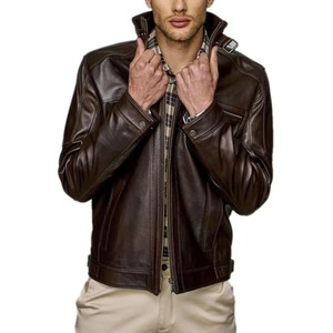 Chaqueta de Cuero de Cordero Genuino Directo de Fábrica, Talla Grande, Calidad Premium, Chaqueta de Cuero Clásica con Cremallera para Hombre - Product Image 1