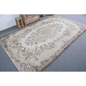 5.8x9.2 ft Vintage Rug, Turkish Large Rug, <b>Brown</b> Striped <b>Wool</b> Rug - Product Image 2