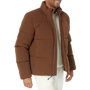 Men's Long <b>Thin</b> Winter Puffer <b>Jacket</b> <b>Waterproof</b> Breathable Hooded with Front Logo Made of Polyester/Nylon - Product Image 2