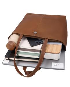 Women's Brown Leather <b>Tote</b> <b>Bag</b> 7 Inch Laptop Single Strap Zipper Closure Genuine <b>Vintage</b> Style Office Carryall - Product Image 2