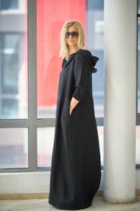 Robe à capuche en lin noir d'été grande taille pour femmes tissé caftan Abaya Style haut confortable pour un usage quotidien - Product Image 3