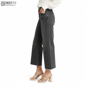 Vente en gros Pantalon en denim extensible à taille haute personnalisé pour femmes, jean skinny de couleur unie, coupe en coton de style décontracté pour petit ami OEM - Product Image 3