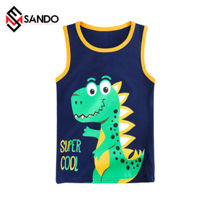 T-shirt sans manches à imprimé de requin et dinosaure pour enfant, vêtement avec logo personnalisé, vente en gros - Product Image 5