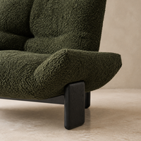 Fauteuil basse en bouclette vert olive personnalisé, fauteuil d'appoint moderne pour hôtel, villa, appartement