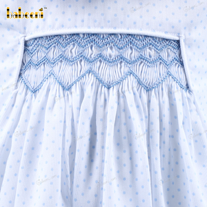 Vestido de Verano con Estampado Geométrico de Puntos Azules y Blancos para Niñas, 100% Algodón, Ecológico, Transpirable, Personalizado, OEM, ODM, Hecho a Mano - Product Image 3