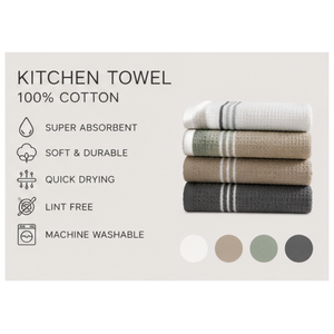 Serviettes de cuisine en coton gaufré 100 % – Chiffons à vaisselle et torchons doux et absorbants en nid d'abeille avec boucle de suspension - Product Image 1