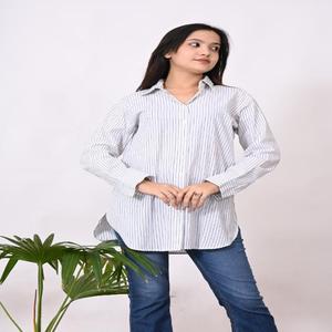 เสื้อเชิ้ตผ้าฝ้ายลายทางสำหรับผู้หญิงสวมใส่สบายเนื้อผ้าน้ำหนักเบาดีไซน์ทันสมัยสำหรับใช้ในสำนักงานในฤดูร้อน - Product Image 2