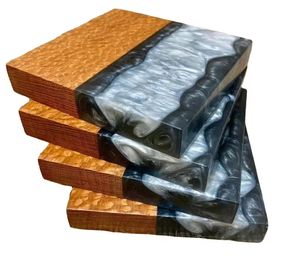 Sous-verre à thé en bois et résine époxy à coût élevé ensemble de 4 pièces sous-verre à thé décoratif pour l'utilisation de la vaisselle de luxe à la maison hôtel Restaurant - Product Image 1
