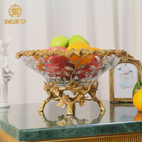 Jewellerytop Nouveaux Designs Luxe Plaqué Or Cristal Décoration de Table Maison Hôtel Accessoires Grande Assiette à Fruits