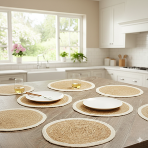 แผ่นรองจานถักจากปอกระเจาและผ้าฝ้ายที่เป็นมิตรกับสิ่งแวดล้อม ป้องกันแบคทีเรีย ลายดอกไม้ ปรับแต่งได้สำหรับใช้ในบ้าน - Product Image 1