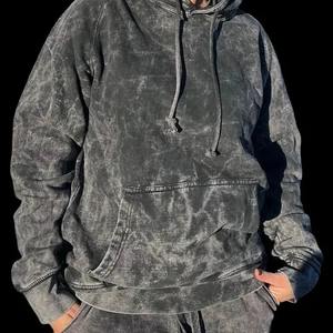 Ensemble pantalon de survêtement à capuche délavé à l'acide poids lourd personnalisé survêtements pour hommes en polaire survêtement hiver blanc vintage en relief pour femmes - Product Image 3