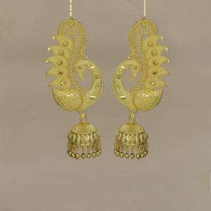 Designer Gold Plated Full Ear <b>Cuff</b> <b>Earrings</b> Peacock & Floral Pattern Long Jhumka <b>Earring</b> for Women Bridal Ethnic Wedding <b>Earring</b> - Product Image 3