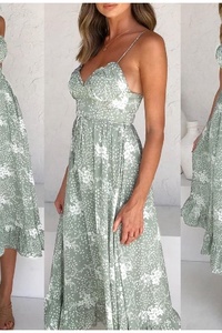 Vestido Romántico de Gasa con Estampado Floral, Escote Corazón, Cintura Imperio, Corte A, Sin Mangas, con Volantes, Largo hasta la Rodilla, Casual para Vacaciones - Product Image 6