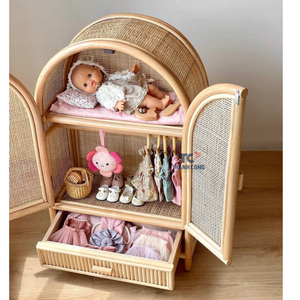 Armoire à jouets en rotin pour bébé, armoire à poupées pour enfants, armoire en rotin tissée à la main, petite armoire - Product Image 4
