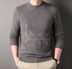 Jersey de punto cálido de color sólido para hombre, suéter de manga larga de mezcla de lana, ideal para invierno informal u oficina - Product Image 4