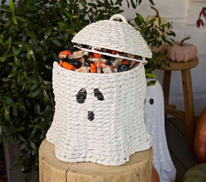 Panier à bonbons fantôme d'Halloween en jacinthe tressé à la main, conteneur de rangement en osier écologique, porte-goûter décoratif, artisanat vietnamien OEM ODM - Product Image 2