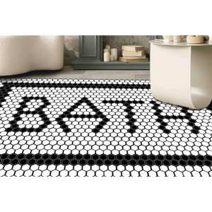 พรมเชนิลล์สีดำและสีขาว: ของตกแต่งห้องน้ำสไตล์โมเดิร์น พรมนุ่มแบบไม่ถักทอ - Product Image 1
