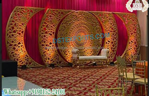Sri Lankan Wedding Decor Traditional Golden FRP Reception Stage Panels Indian Wedding <b>Backdrop</b> <b>Stand</b> Panel Setup Reception Stage - Product Image 3