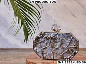 Handmade Designer Evening Party <b>Clutch</b> Purse Fashionable Mother <b>Pearl</b> Patterned Traditional Brass MOP Wedding Bridal Accessory - Product Image 6