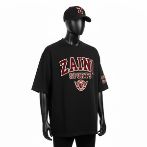 T-shirt pour homme de style boxy, coton lourd 240 GSM, noir, coupe décontractée, col rond, broderie en chenille personnalisée, chemises pour homme - Product Image 4