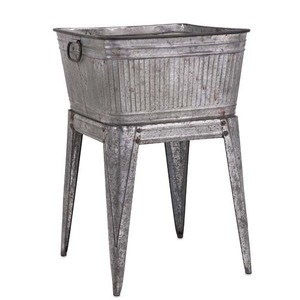 Natural Color Galvanized Planter With <b>Stand</b> for Garden Decoration Galvanized Planter Embossed Lining Design Decorative - Product Image 1