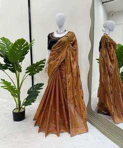 HILO DE SEDA FENDY DE LUJO CON SECUENCIA DE TRABAJO SAREE CON BLUSA DESCOSTADA ROPA DE NOVIA PRECIO AL POR MAYOR ROPA ÉTNICA - Product Image 2