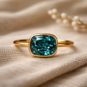 แหวนหมั้นเพชรพลอยสีเขียวมรกตสังเคราะห์ ทอง 18K ชุบทอง ประดับเพชร ได้รับการรับรองจาก IGI - Product Image 1