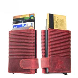 Porte-cartes en cuir véritable avec motif rayé - Product Image 1