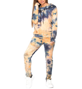 À la mode imprimé Sublimation survêtement cravate teinture respirant léger 100% coton haut tendance cravate teinture femmes survêtement - Product Image 6