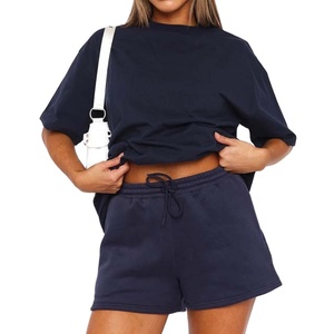 Ensemble short 2 pièces décontracté pour femme, été, couleur unie, en tissu polaire Spandex/Polyester, style urbain, anti-boulochage, imperméable - Product Image 3