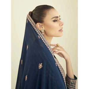 Ensemble de palazzo prêt-à-porter pour femmes en georgette vert sarcelle brodé, magnifique - Product Image 2