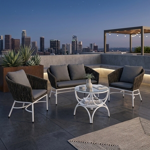 Dark <b>Grey</b> Durable Outdoor Garden Furniture <b>Set</b> White Iron Frame Woven Rope Sofa Armchairs Glass Coffee <b>Table</b> for Living Room - Product Image 5