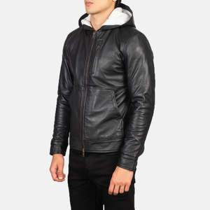 Baston Genuine <b>Sheepskin</b> Leather Bomber <b>Jacket</b> in Black with Hood Zippered Reversible Water-Proof XS Size for Autumn Season - Product Image 2