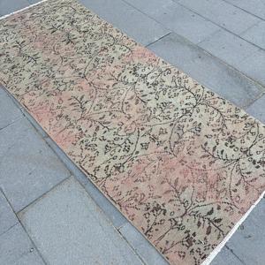 Turkish Vintage Rug, Accent 2.9x7.1 ft (89x217 cm) Rug, <b>Brown</b> Bordered <b>Wool</b> Rug - Product Image 2