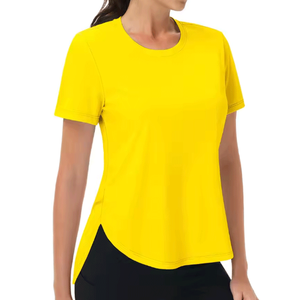 T-shirts d'été décontractés pour femmes, col rond, couleurs unies, en coton respirant, tricotés, à manches courtes, couleurs personnalisables, anti-boulochage, séchage rapide - Product Image 3