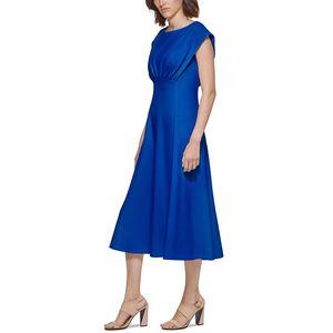 Abito midi da donna Calvin Klein blu a trapezio, con maniche a cappuccio, in raso, casual, stampato e tinta unita, lunghezza al ginocchio, taglia 2 - Product Image 3