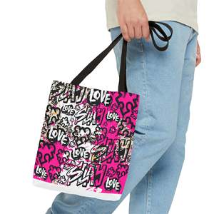 Bolso Tote Chic Urbano 'Slay' con Diseño Vibrante de Grafiti, Estilo Amoroso, Resistente al Agua, de Cuero PU, Cierre Abierto, Poliéster para Verano y Otoño - Product Image 3