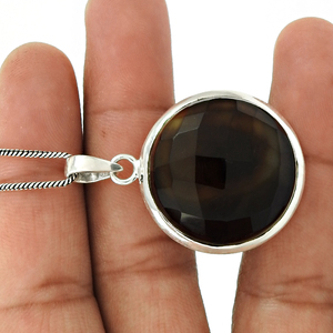 Colgante de piedras preciosas de ónix negro de corte facetado, colgante de plata 925 hecho a mano, collar de piedra única, suministro de abalorios, lote al por mayor - Product Image 4