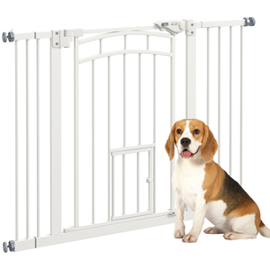 PawHut Porte Chien Acier Blanc et PA Fermeture Automatique pour Petites et Moyennes Tailles 74-100x76 cm - Product Image 1