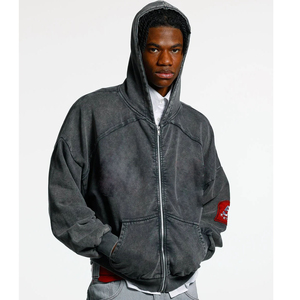 Custom Men's Cotton Oversize Drop Shoulder <b>Zip</b> <b>up</b> Hoodies Streetwear <b>Vintage</b> Acid Wash Heavyweight Blank <b>Zip</b> <b>Hoodie</b> for Men - Product Image 2