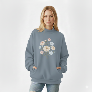 Sudadera Holgada con Cuello Alto Estampada al por Mayor para Mujer, Cálida, de Forro Polar y Algodón, Estilo Informal para Invierno, Uso Diario, Ropa Urbana con Lentejuelas - Product Image 1