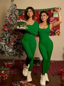 ชุดโยคะแบบชิ้นเดียวสำหรับผู้หญิงชุดบอดี้สูทยาวแบบไร้รอยต่อระบายอากาศได้เข้ารูปสีเขียวสำหรับใส่ไปยิม - Product Image 5