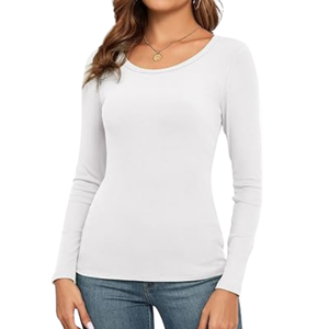 Camiseta de Mujer de Alta Calidad, Corte Ajustado, Fibra de Bambú, Manga Larga, Cuello Redondo, Ecológica, Transpirable, de Secado Rápido, Informal - Product Image 4